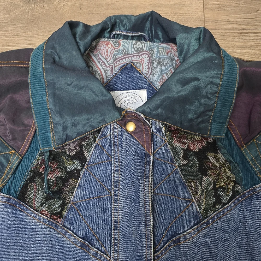 80's 90's THE Mom Coat! Denim Mixed Media Tapestry Eclectic Streetwear Unique